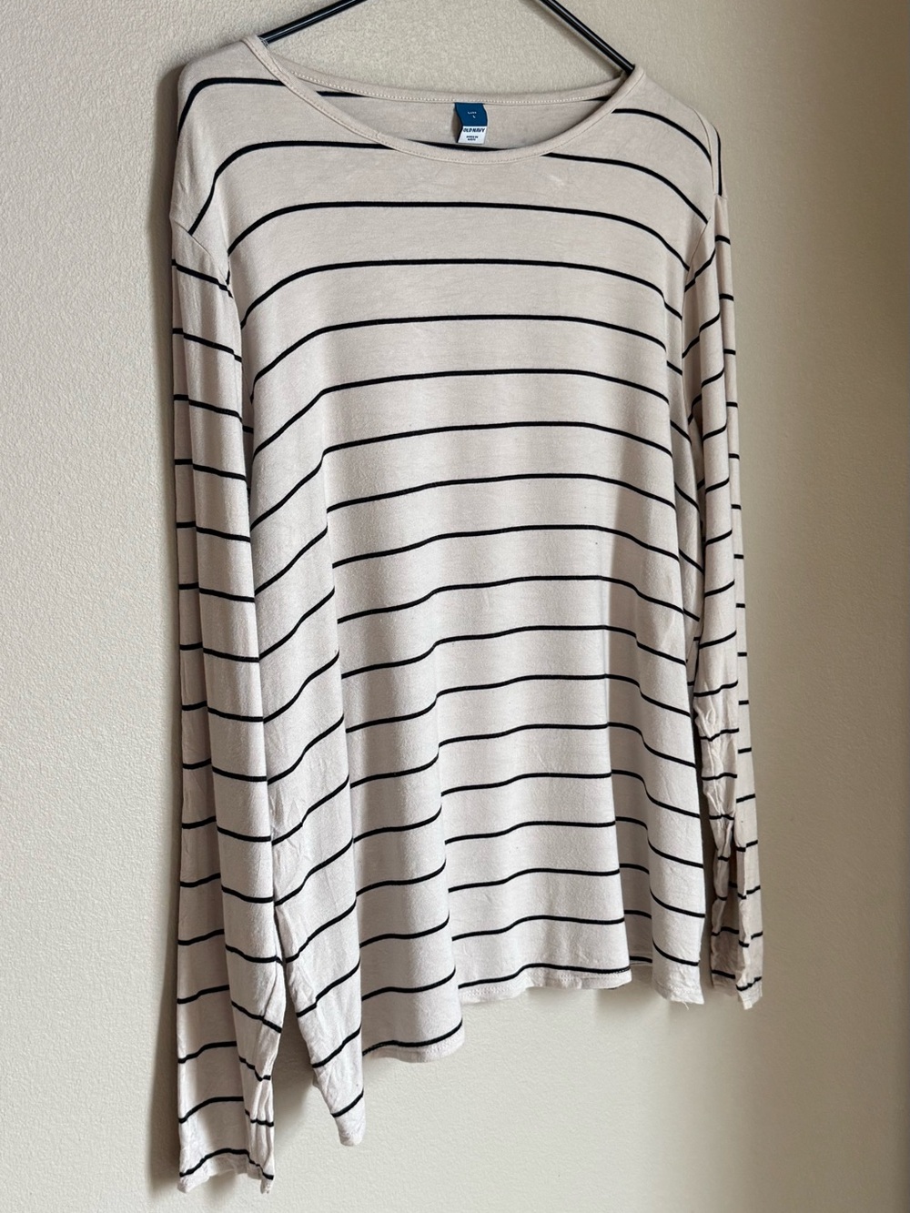 Old Navy Luxe Cream Black Striped Long Sleeve Top Size Large
